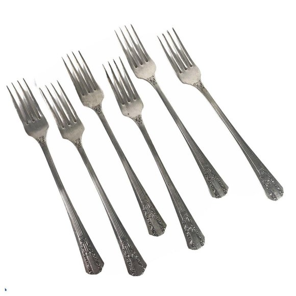 6 Grille Forks 7 1/2 Inch Wm A Rogers Oneida Sectional Lido Silverplate VTG Lot - Picture 1 of 12